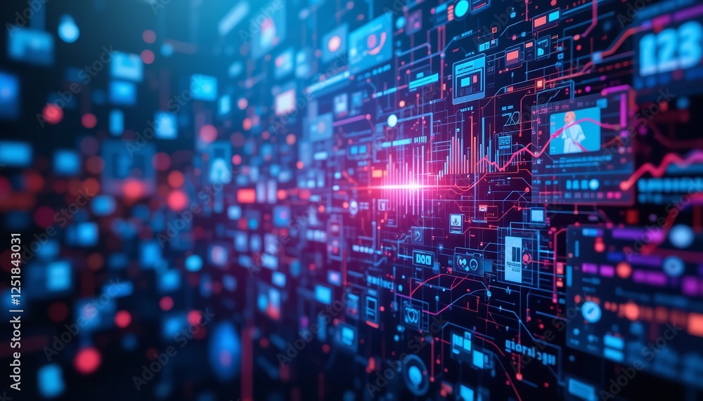 Poster abstract digital data network technology background futuristic red blue visual information graphic d