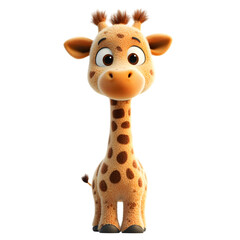 Fluffy 3D Cartoon Giraffe with Glowing Spots Isolated on Transparent Background