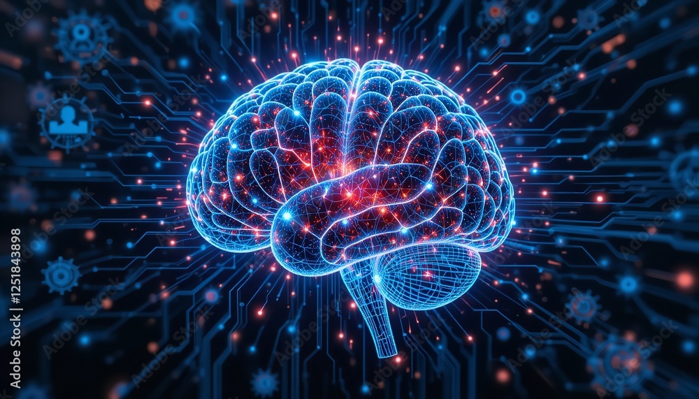 Poster abstract digital brain neural network artificial intelligence technology concept futuristic glowing 