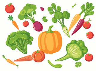 Fresh Organic Vegetables Vector Illustration for Healthy Eating