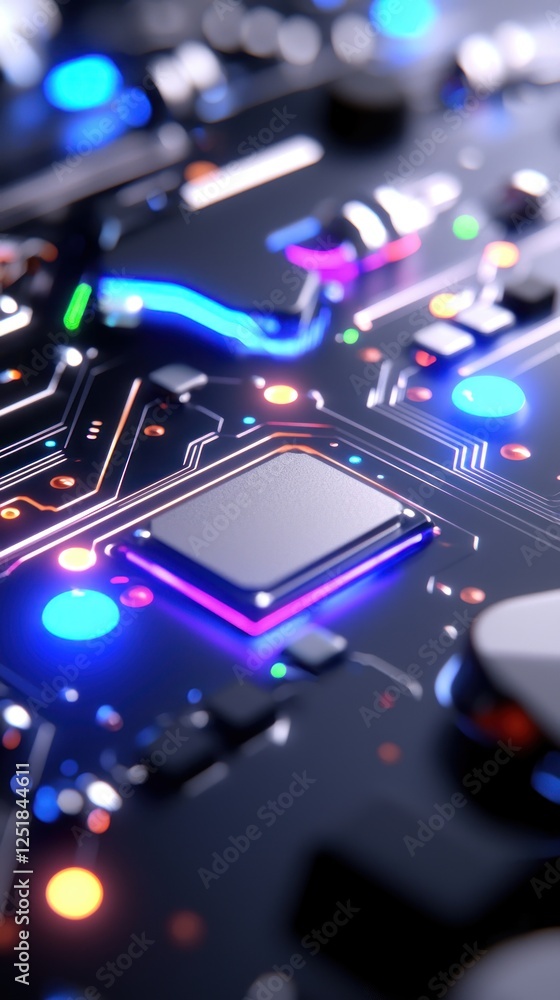 Poster close-up of a glowing circuit board with a central processor.