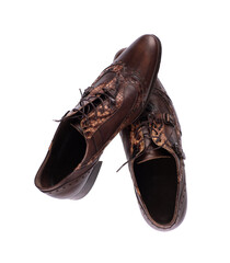 fashionable brown leather men's shoes isolated on white background