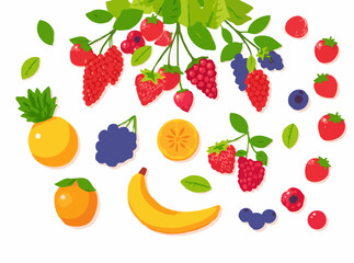 Colorful Fruits and Berries Collection for Nutritious Diet in Vector