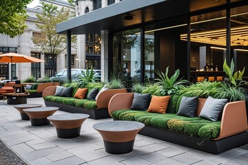 Eco-Friendly Outdoor Seating with Integrated Plants and Nature-Inspired Designs for Modern Public Lounges