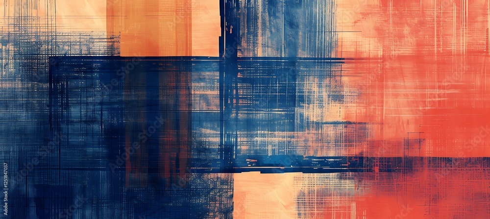 Poster geometric blue and orange diagonal strips background featuring abstract patterns and dynamic aesthet