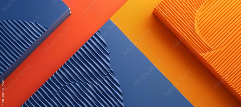 Poster geometric blue and orange diagonal strips background featuring abstract patterns and dynamic aesthet
