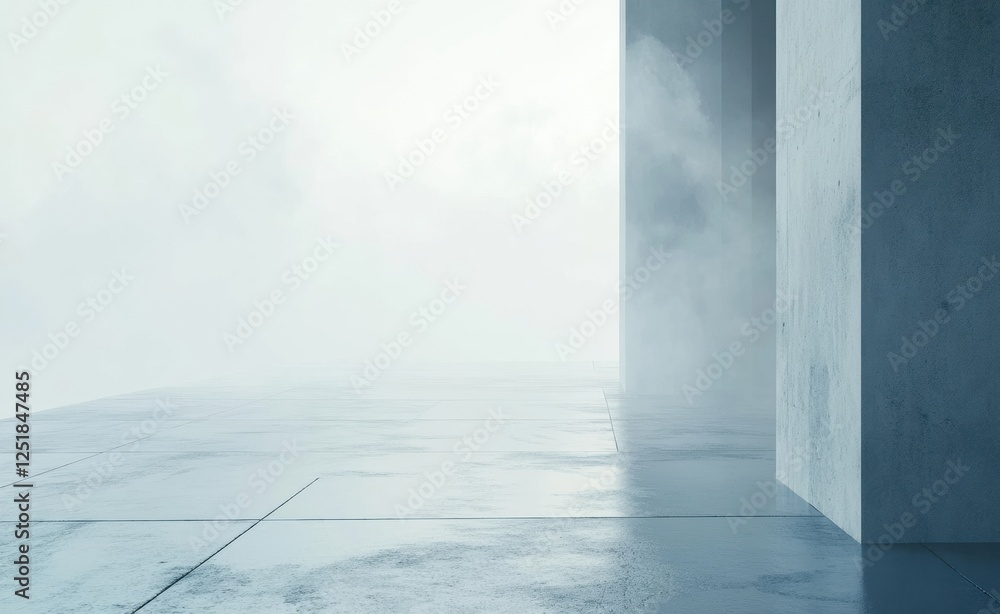 Poster Empty background with concrete floor and fog filling the space
