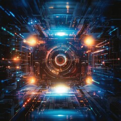 Obraz premium Futuristic digital technology with vibrant lights and circuits