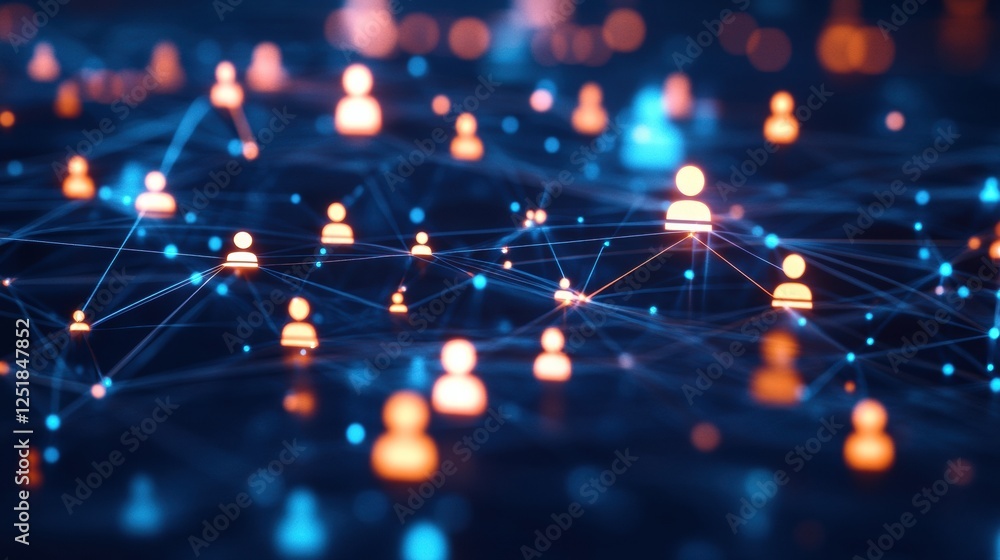 Aufkleber connections among digital profiles represent a vibrant online community in a visual network of inter