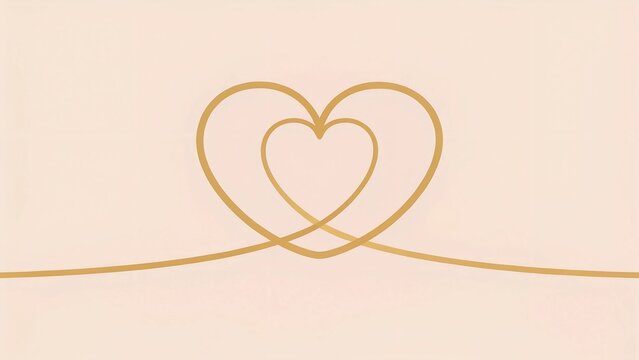 Two intertwined hearts in minimalist style on soft peach background