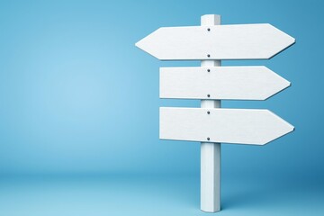 Blank directional road sign on a blue background, symbolizing choices, navigation, decision-making, future paths, and guidance in life and travel, Generative AI