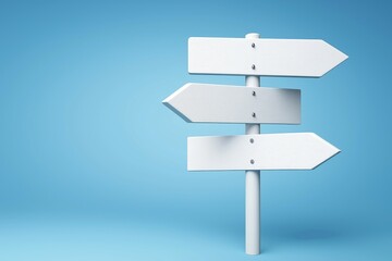 Blank directional road sign on a blue background, symbolizing choices, navigation, decision-making, future paths, and guidance in life and travel, Generative AI