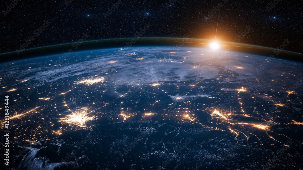 Leinwandbilder digital network connections across the world at sunrise, representing global connectivity, technolog