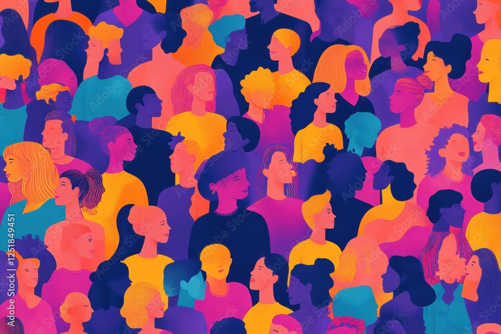 Aufkleber colorful pattern of diverse faces in vibrant shades representing unity and community in an artistic 