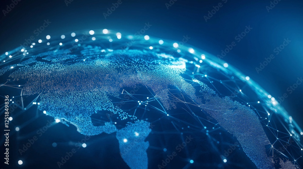Aufkleber futuristic digital network of earth with glowing blue data connections, representing ai-driven globa