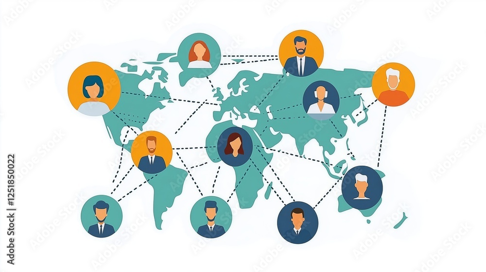 Poster Futuristic social network visualization with glowing connection icons, symbolizing global communication, digital networking, and online social media interaction, Generative AI