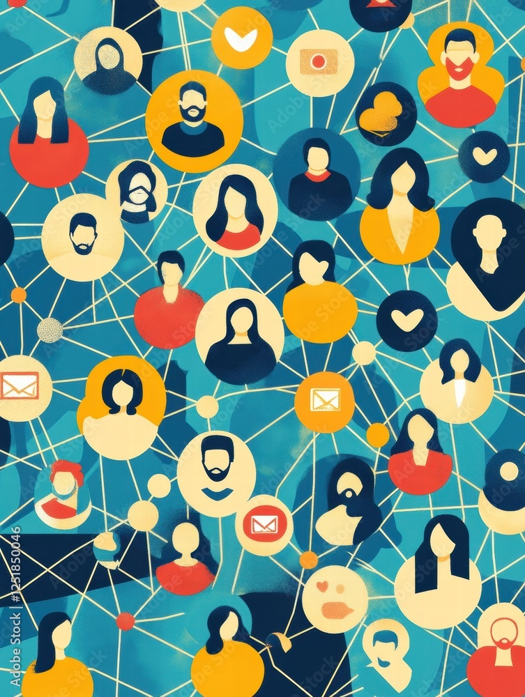 Aufkleber diverse network of digital avatars connecting through social media channels for virtual communicatio