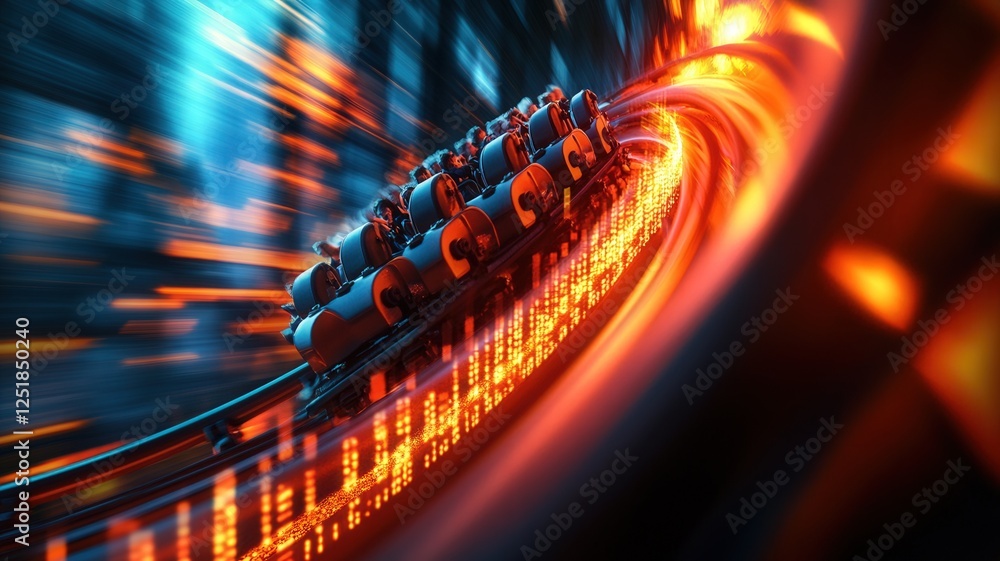 Aufkleber high speed rollercoaster racing through sleek metallic tunnel, data stream visualizations blurring p
