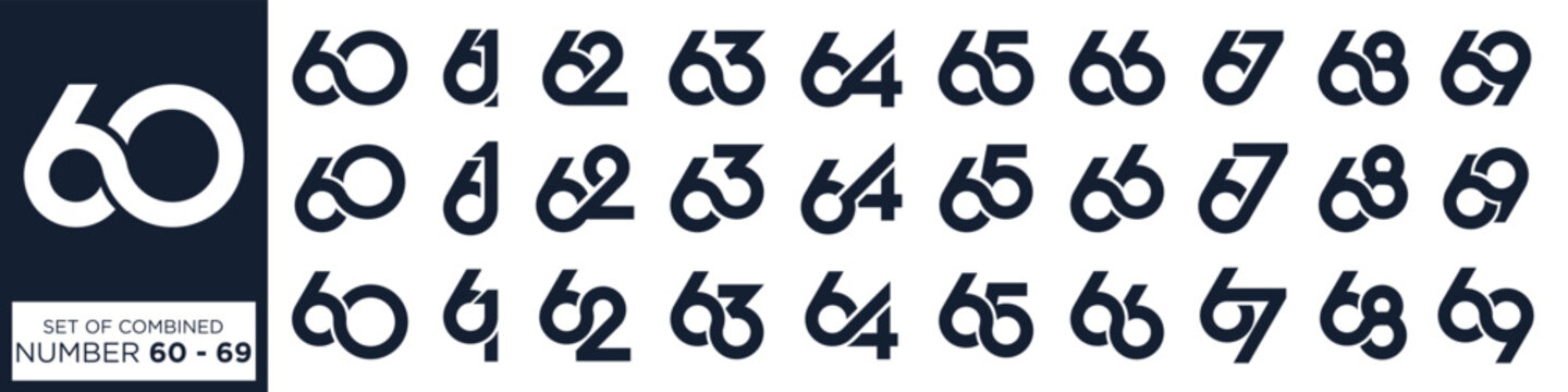 collection of creative number 60 to 69 logo designs. abstract number design vector illustration