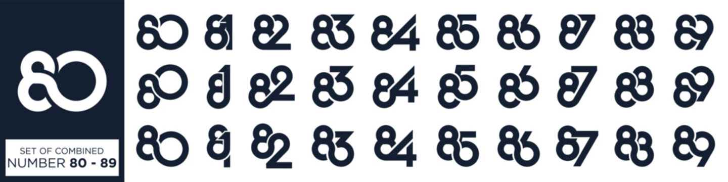 collection of creative number 80 to 89 logo designs. abstract number design vector illustration