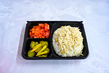 Traditional delicious Turkish food; Turkish style rice pilaf (Turkish name; Arpa sehriyeli. tavuk, kuru fasulyeli, pirinc pilavi). Cigerli, kavurmali, tereyagli nohut pilav.

