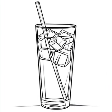 recommend clip art: Iced drink in glass with straw, simple line art