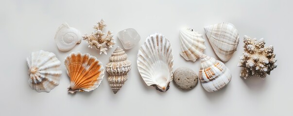 piece of coral, stone, shell top view on white background.