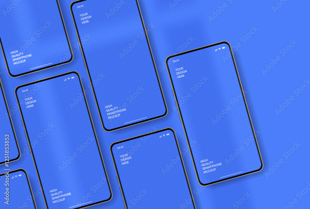 Poster Realistic smartphone mockup. Mobile phone vector with isolated on white background. Device front view. 3D mobile phone with shadow. Realistic, high quality smart phone mockup for ui ux presentation.