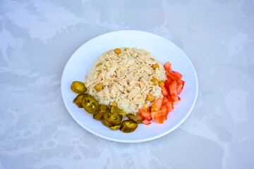Traditional delicious Turkish food; Turkish style rice pilaf (Turkish name; Arpa sehriyeli. tavuk,...