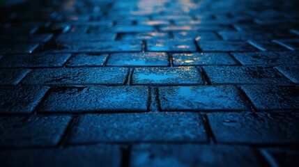 Wet cobblestone path, night, city lights, rain, texture