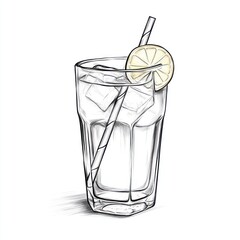 A glass of iced tea with lemon slice, illustration
