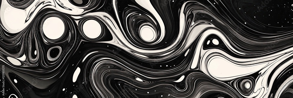 Poster a dynamic abstract black and white pattern showcasing swirling forms and intricate textures, perfect