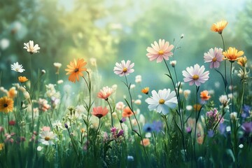 Fototapeta premium Colorful Wildflowers in a Lush Meadow