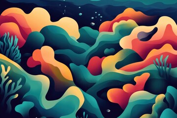 Fototapeta premium Abstract Underwater Landscape with Lush Coral Reefs and Bubbles