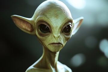 Close-up Portrait of an Alien with Large Eyes and Pointy Ears