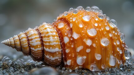 Wet seashell, rain, beach, close-up, nature, texture