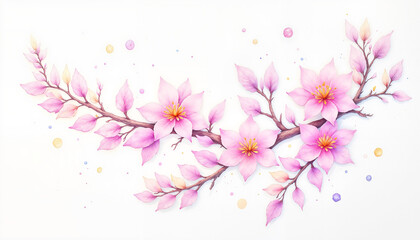 Delicate cherry blossom branch with pink blooms, watercolor elegance