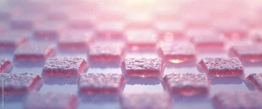Leinwandbilder illustration of pink square pattern with blurred soft background. 3d squares representing strong ski