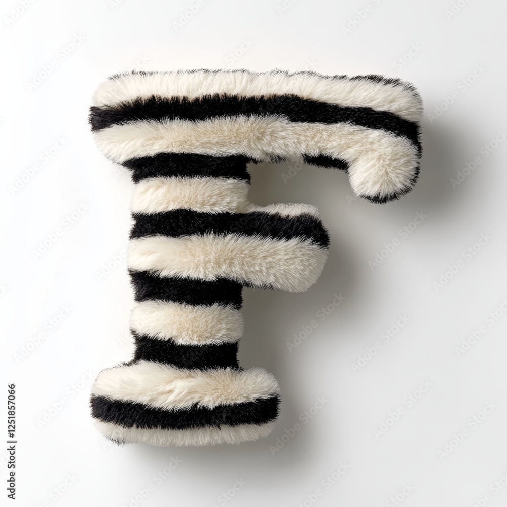 Poster letter f crafted from zebra fur on a clean white background displays unique texture and design suita