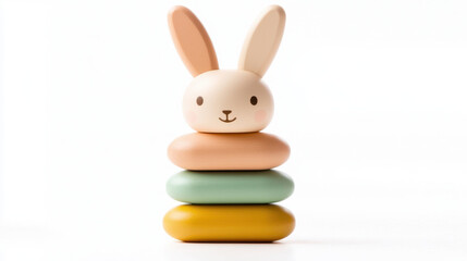 Obraz premium easter gift ideas kid. Wooden bunny stacking toy in soft pastel colors for playful learning