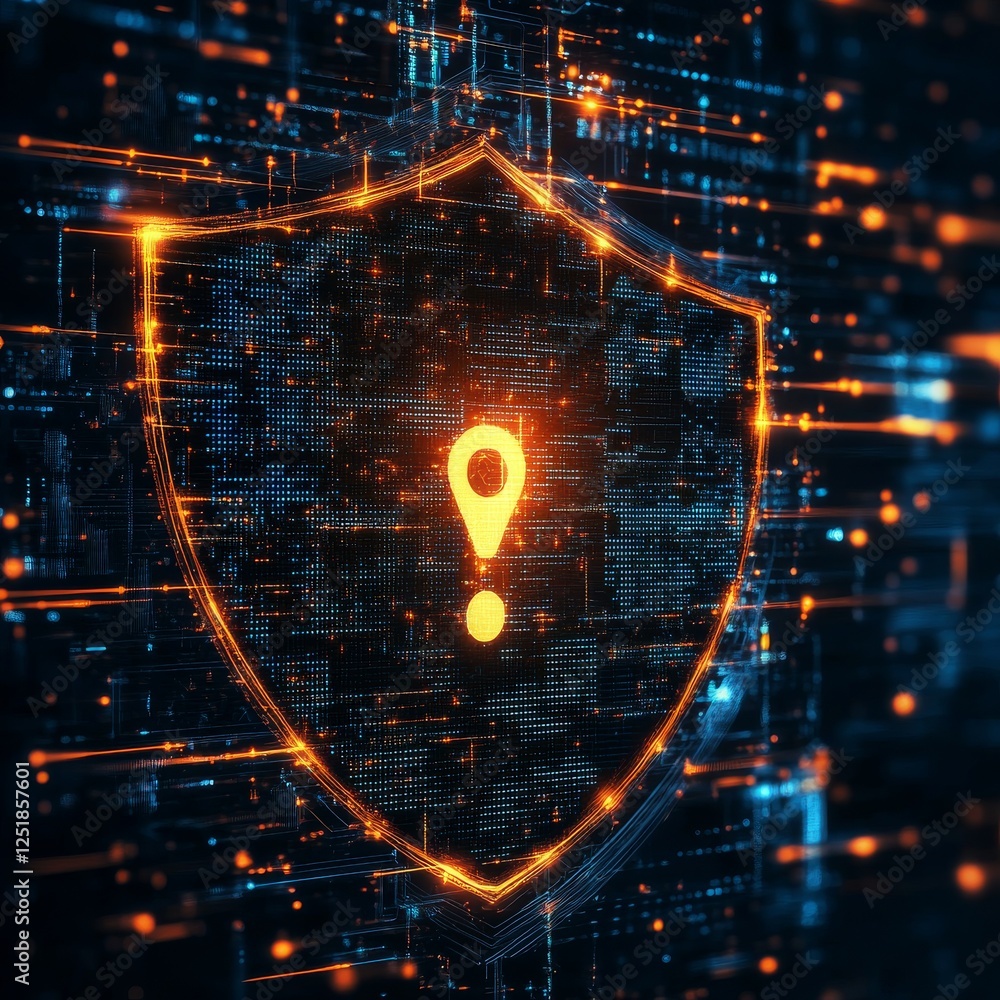 Aufkleber cybersecurity shield with exclamation mark, symbolizing digital protection and alertness in networke
