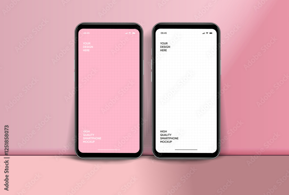 Poster Realistic smartphone mockup. Mobile phone vector with isolated on white background. Device front view. 3D mobile phone with shadow. Realistic, high quality smart phone mockup for ui ux presentation.