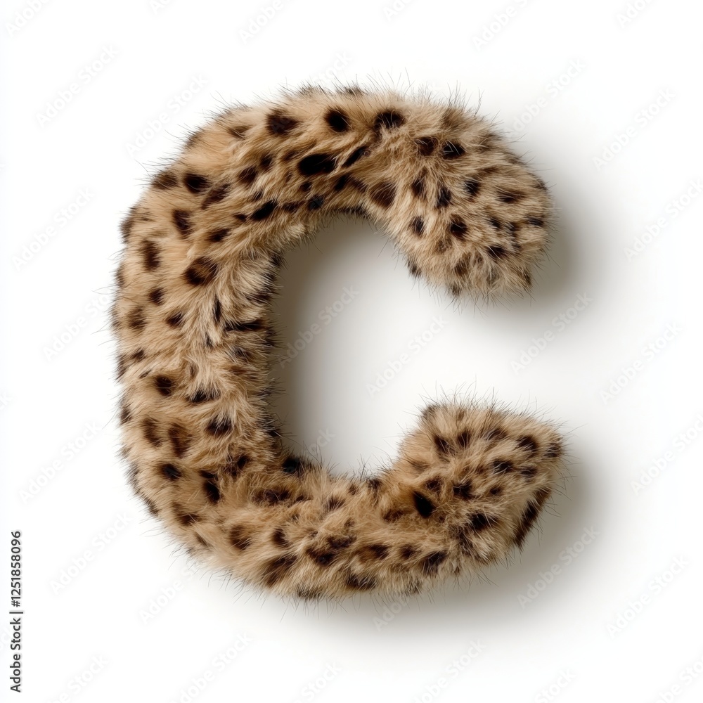 Aufkleber c shaped letter crafted from leopard fur set against a white background with a focus on texture and 