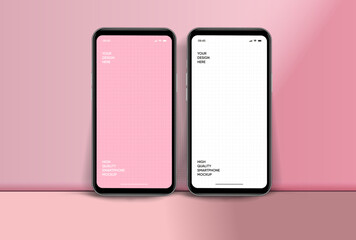 Realistic smartphone mockup. Mobile phone vector with isolated on white background. Device front view. 3D mobile phone with shadow. Realistic, high quality smart phone mockup for ui ux presentation.