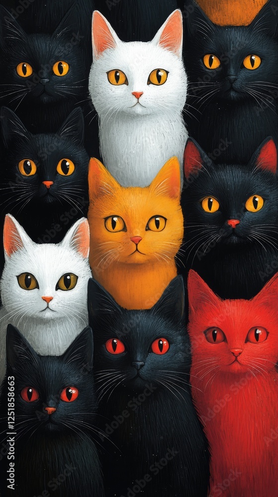 Poster elegant cat pattern design showcasing multiple cat faces in full view