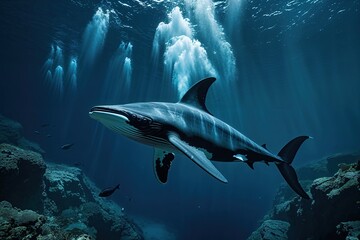 Fototapeta premium Majestic Deep Sea Creatures Swim in the Mysterious Mariana Trench