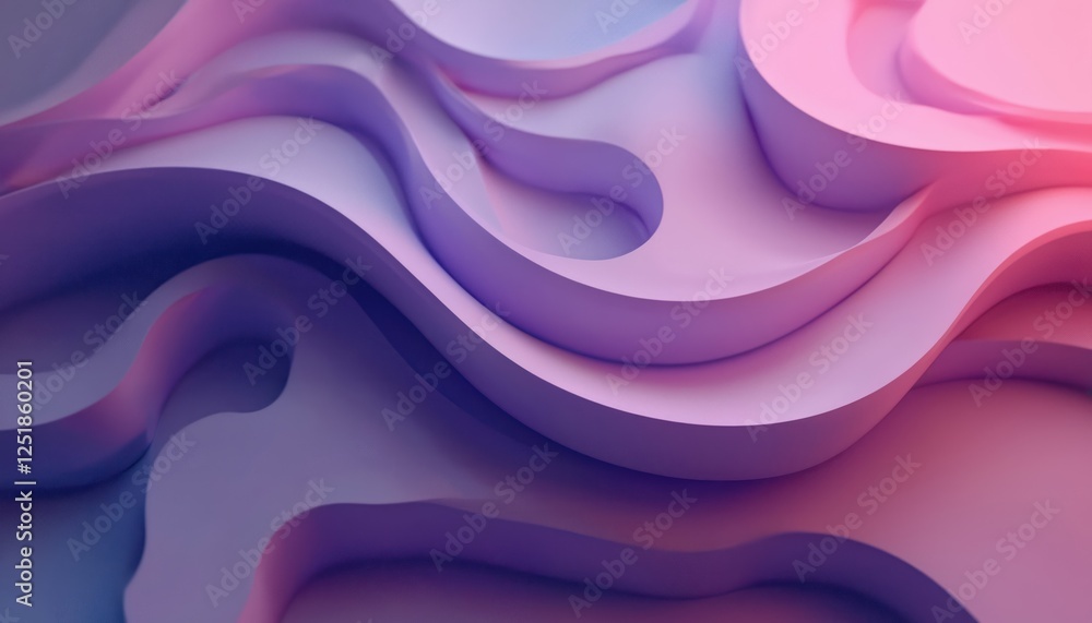 Poster Pink and violet 3D abstract background with smooth wavy shapes. Modern design element with soft gradient color transitions creates elegant, calm look. Use this background for creative projects.