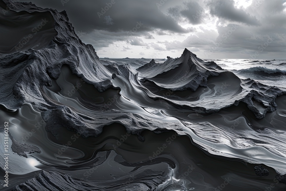 Poster intriguing dark noise layer in black and white abstract vortex with ocean wave gradient for eye catc
