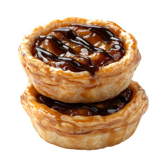 Caramel Puff Pastry Tarts with Chocolate Drizzle Isolated on Transparent Background