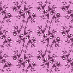 Bright floral pattern in pink and byzantine tones. Hand-drawn seamless background, monochrome design.